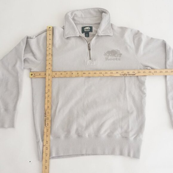 Roots Canada Gray Quarter Zip Cotton Pullover Sweater Small - Picture 3 of 9